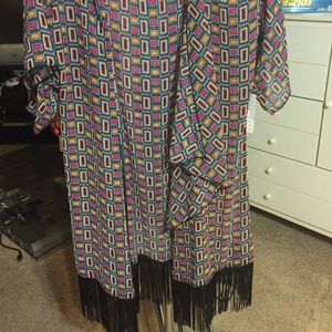 LulaRoe L Monroe Rainbow Geometric Black Fringe